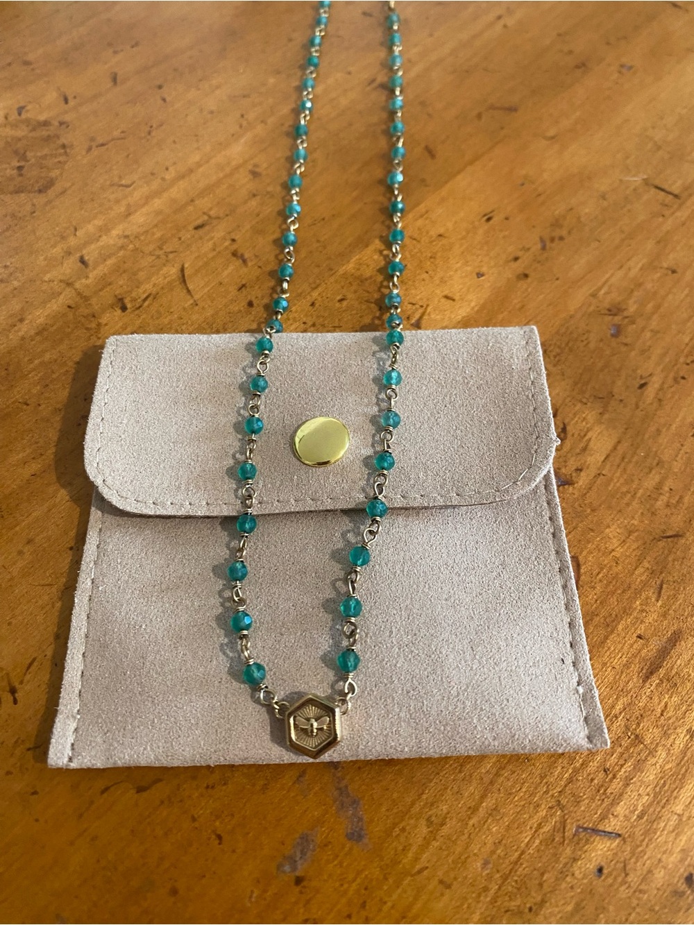 Olivia Burton Signature Bee Necklace Gold with Turquoise Beads